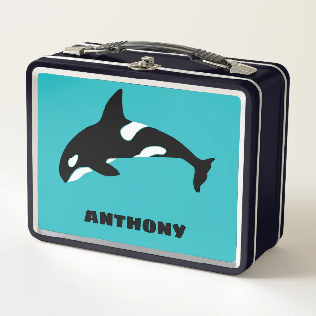 Orcas Killer Whales Teal Blue Personalized Metal Lunch Box Zazzle