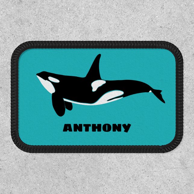 Orcas Killer Whales Teal Blue Personalized Patch (Front)