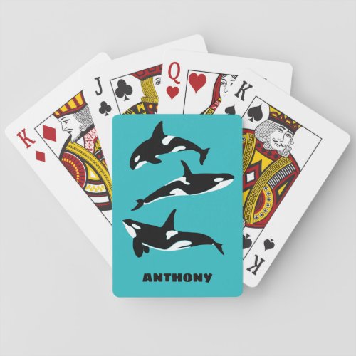 Orcas Killer Whales Teal Blue Personalized Playing Cards