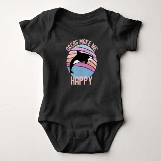 Orcas Make Me Happy Baby Bodysuit (Front)