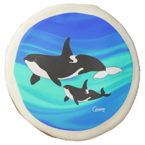 Orcas on Blue Green _ Sugar Cookie