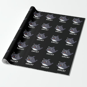 Orcat Funny Cat Orca Pun Dark BG Wrapping Paper