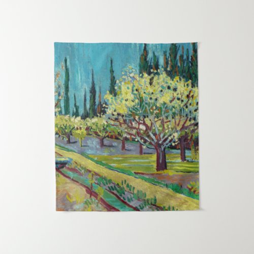 Orchard Bordered by Cypresses 1888 by van Gogh Tapestry