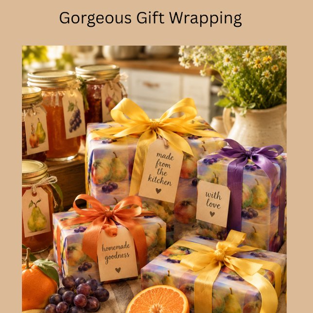 Orchard Harvest Gift Wrapping Paper Sheets (Wrap homemade gifts beautifully with orchard fruit gift paper inspired by fresh harvest goodness.)