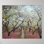 Orchard in Bloom, Claude Monet, 1879 Poster<br><div class="desc">Oscar-Claude Monet was a founder of French Impressionist painting,  and the most consistent and prolific practitioner of the movement's philosophy of expressing one's perceptions before nature,  especially as applied to plein-air landscape painting.</div>