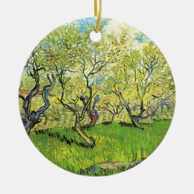 Orchard in Blossom by Vincent van Gogh Ceramic Ornament (Front)