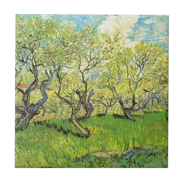 Orchard in Blossom by Vincent van Gogh Ceramic Tile (Front)