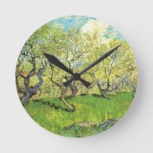 Orchard in Blossom by Vincent van Gogh Round Clock