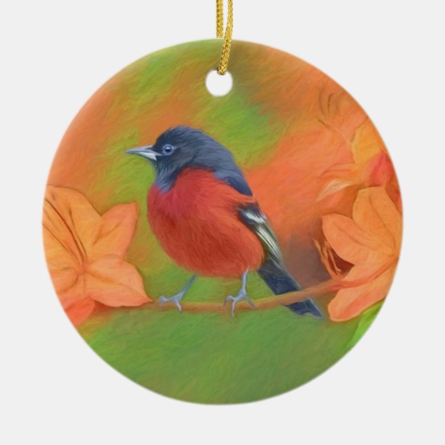 Orchard Oriole Songbird Painting Original Bird Art Ceramic Ornament (Front)