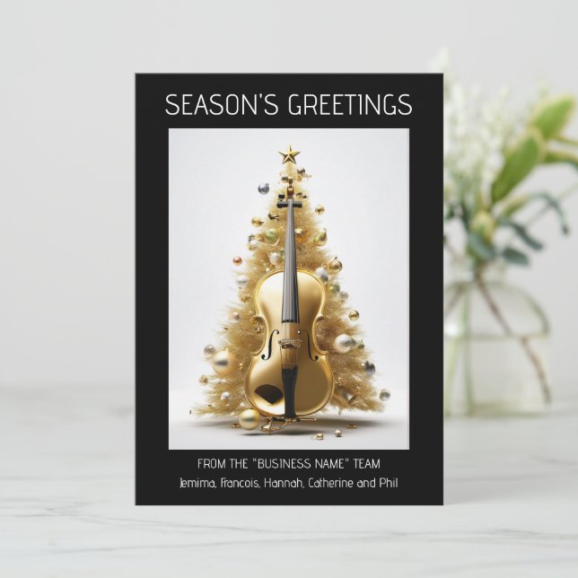 Orchestra cello christmas tree gold black photo holiday card (Standing Front)