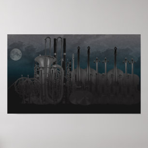 Orchestra Instrument Nighttime Skyline Poster