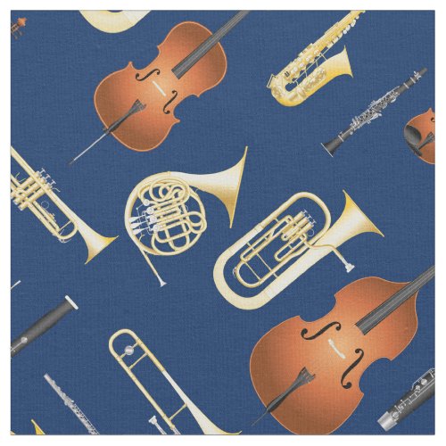 Orchestra Instruments Music Musician Decor Blue Fabric