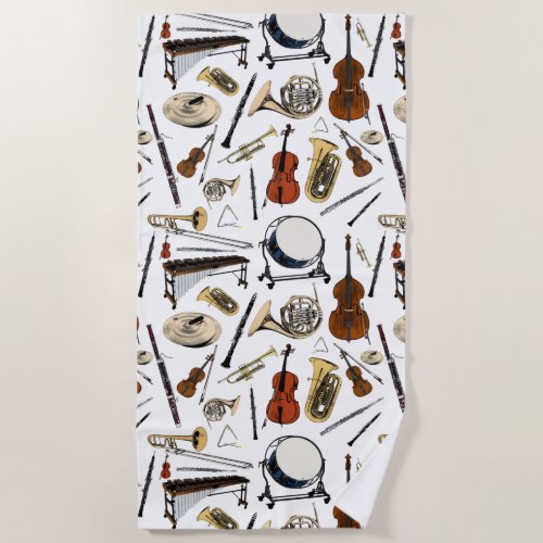 Orchestra Instruments Pattern Beach Towel