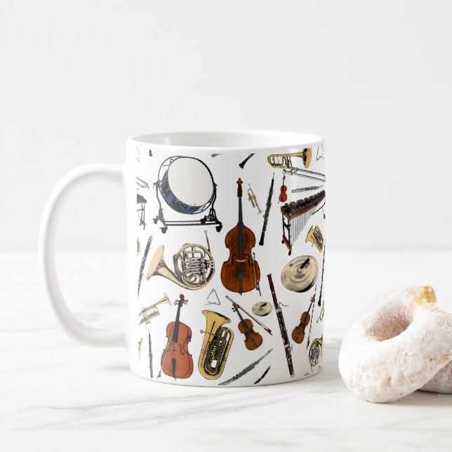 Orchestra Instruments Pattern Coffee Mug (With Donut)