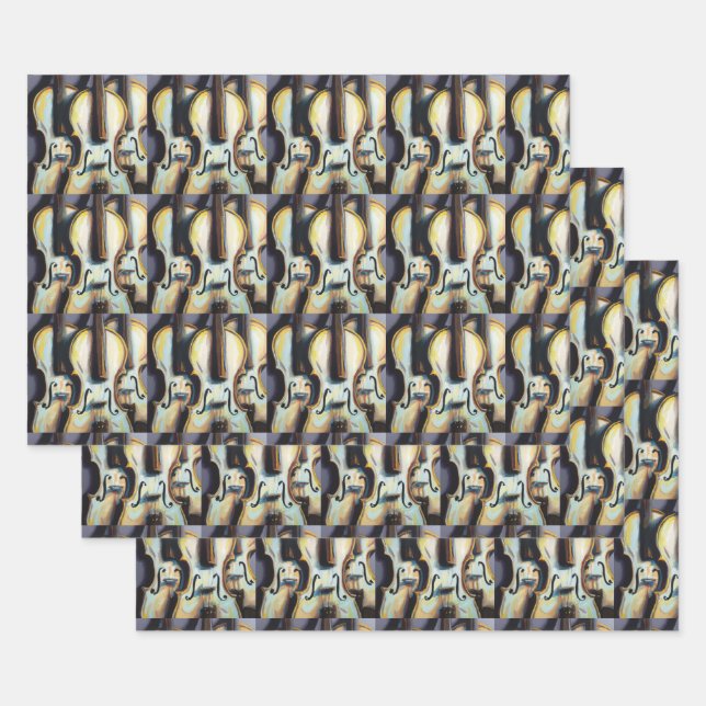 Orchestra Violins Violas Classical Music Pattern Wrapping Paper Sheets (Set)