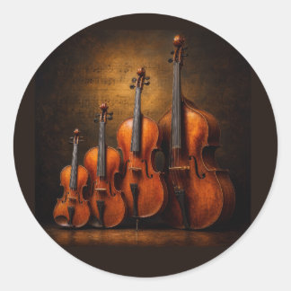 Orchestral Elegance: The Violin Family Stage Portr Classic Round Sticker