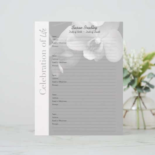 Orchid 1 Memorial Guest Book Custom Filler Pages (Standing Front)