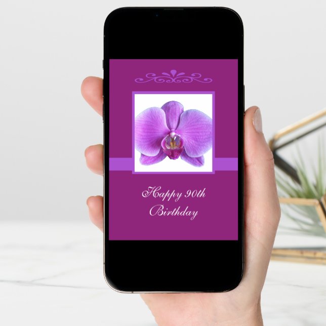 Orchid 90th Birthday Card (Front Digital)