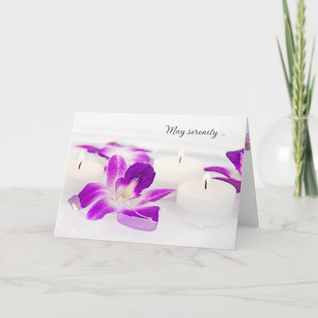 Orchid and Candles In Water Thinking Of You Card (Front)
