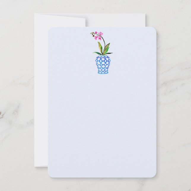 Orchid and chinoiserie blue Flat Thank You Card (Front)
