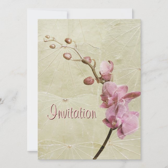 Orchid and Leaf texture Invitation (Front)