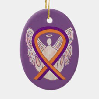 Orchid and Orange Awareness Ribbon Angel Ornaments