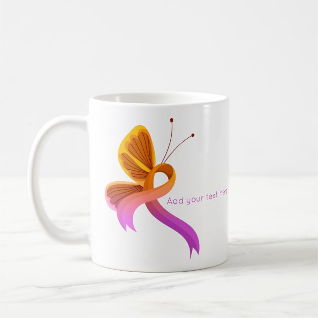 Orchid and Orange Awareness Ribbon Butterfly Coffee Mug (Left)