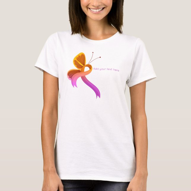 Orchid and Orange Awareness Ribbon Butterfly T-Shirt (Front)