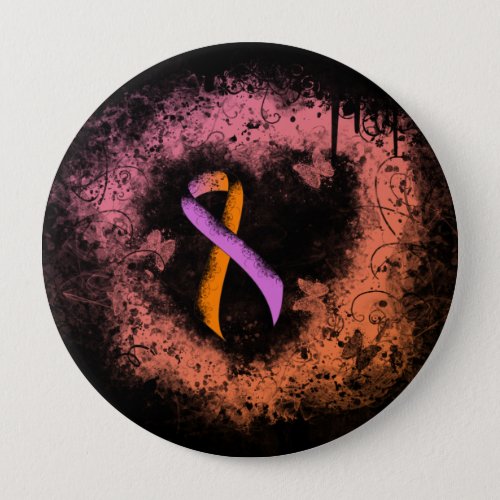 Orchid and Orange Awareness Ribbon Grunge Heart Pinback Button