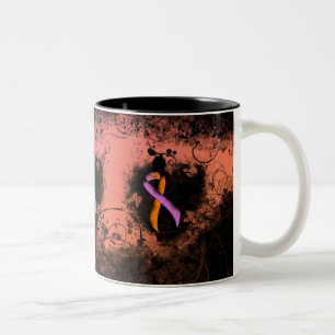 Orchid and Orange Awareness Ribbon Grunge Heart Two-Tone Coffee Mug