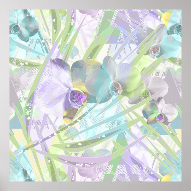Orchid and palm leaves, tropical poster (Front)