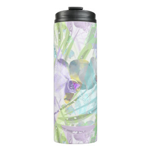 Orchid and palm leaves, tropical thermal tumbler