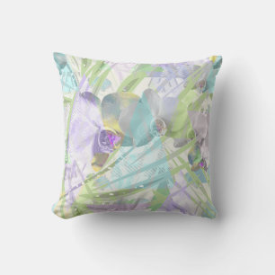 Orchid and palm leaves, tropical throw pillow