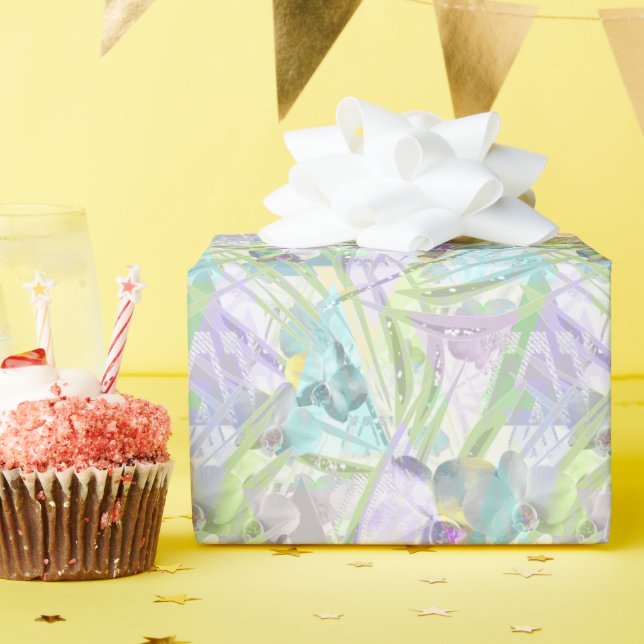 Orchid and palm leaves, tropical wrapping paper (Birthday Party)