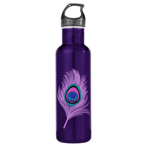 Orchid and Purple Peacock Feather Stainless Steel Water Bottle
