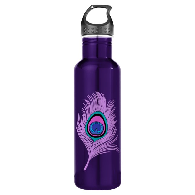 Orchid and Purple Peacock Feather Stainless Steel Water Bottle (Front)