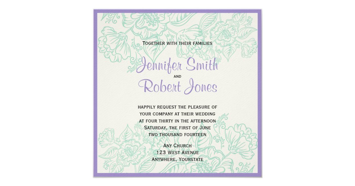 Orchid and Teal Bohemian Flower Wedding Invitation