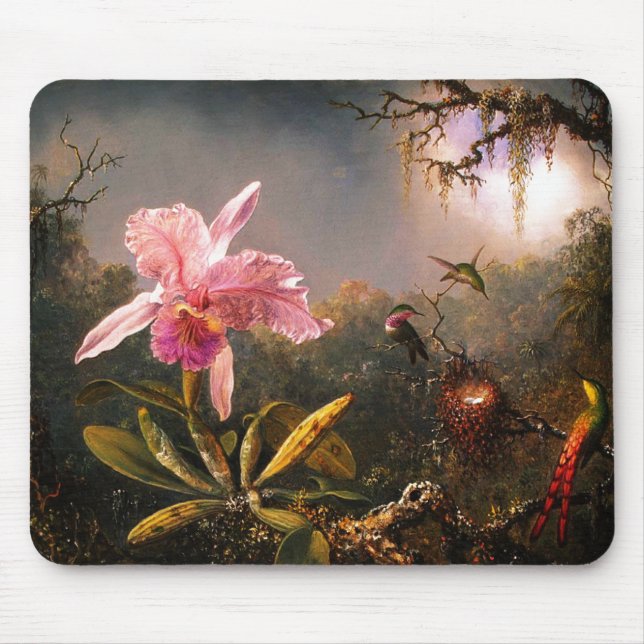 Orchid and Three Brazilian Hummingbirds Mouse Pad (Front)