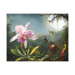 Orchid and Three Hummingbirds Fine Art Canvas Print