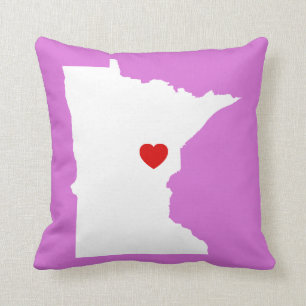 Orchid and White Minnesota with Red Heart Throw Pillow