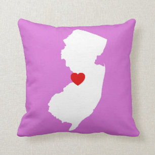 Orchid and White New Jersey with Red Heart Throw Pillow