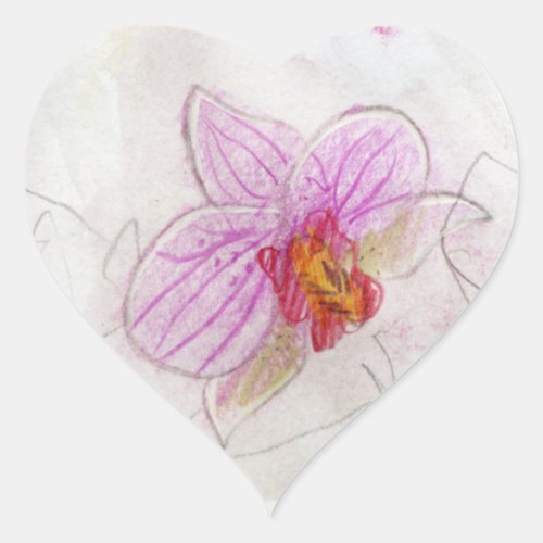 Orchid Art in Pink Heart Sticker