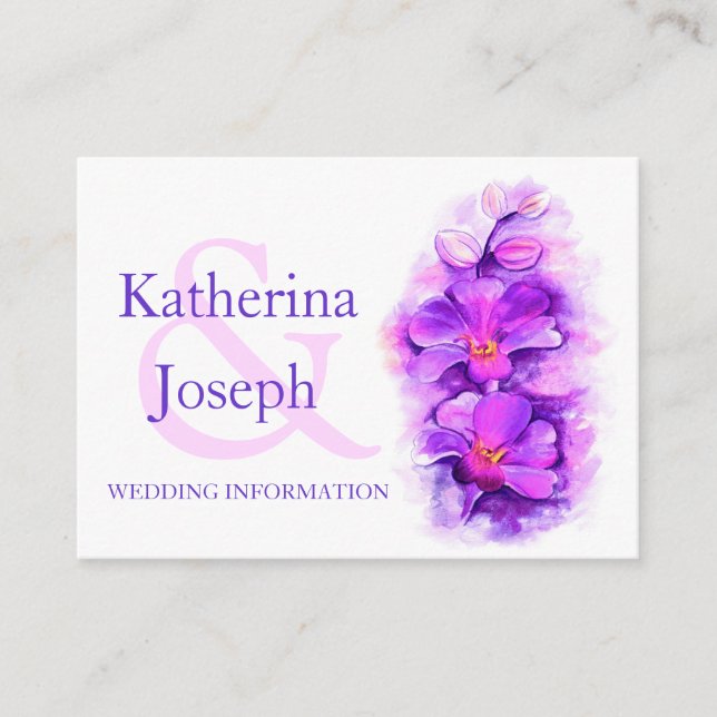 Orchid art purple wedding info enclosure card (Front)