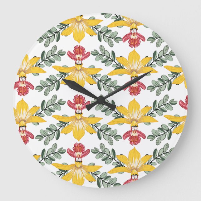Orchid Beauty: Floral Pattern Elegance. Large Clock (Front)