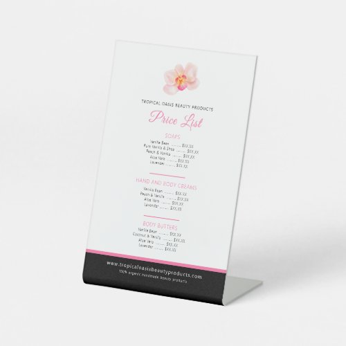  Orchid beauty product price list pink black Pedestal Sign