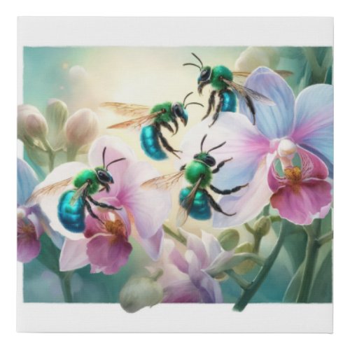 Orchid Bees in Flight REF228 _ Watercolor Faux Canvas Print
