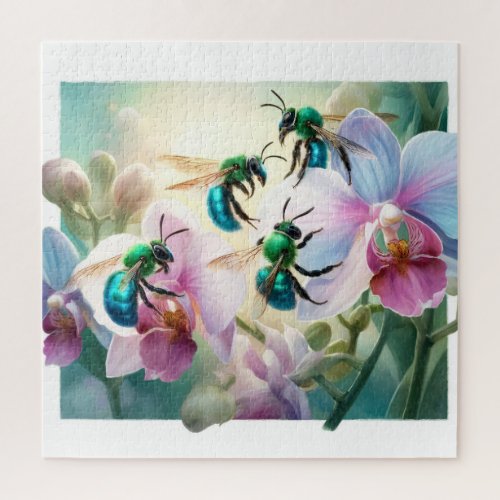 Orchid Bees in Flight REF228 _ Watercolor Jigsaw Puzzle