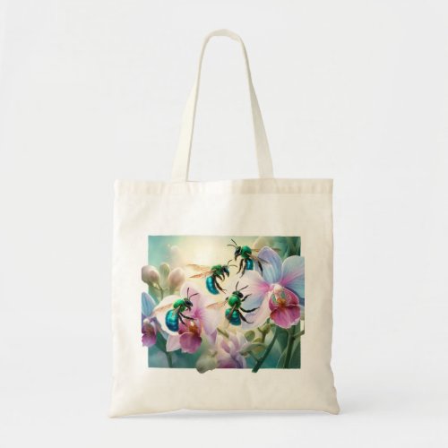 Orchid Bees in Flight REF228 _ Watercolor Tote Bag