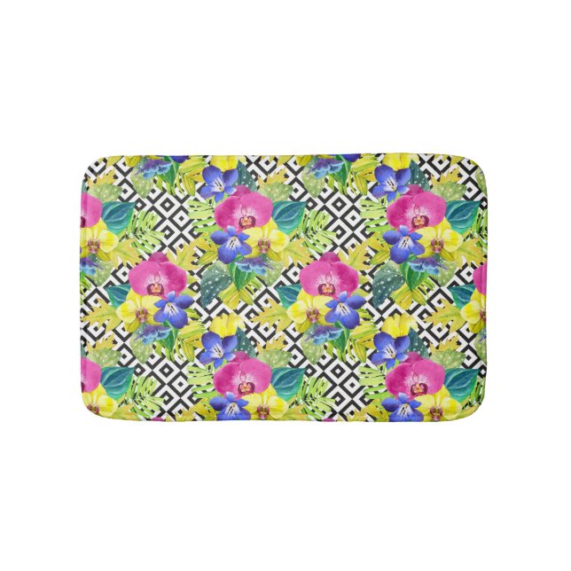 Orchid Begonia And Palm Leaves Bath Mat (Front)