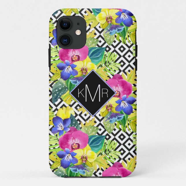 Orchid Begonia And Palm Leaves | Monogram Case-Mate iPhone Case (Back)